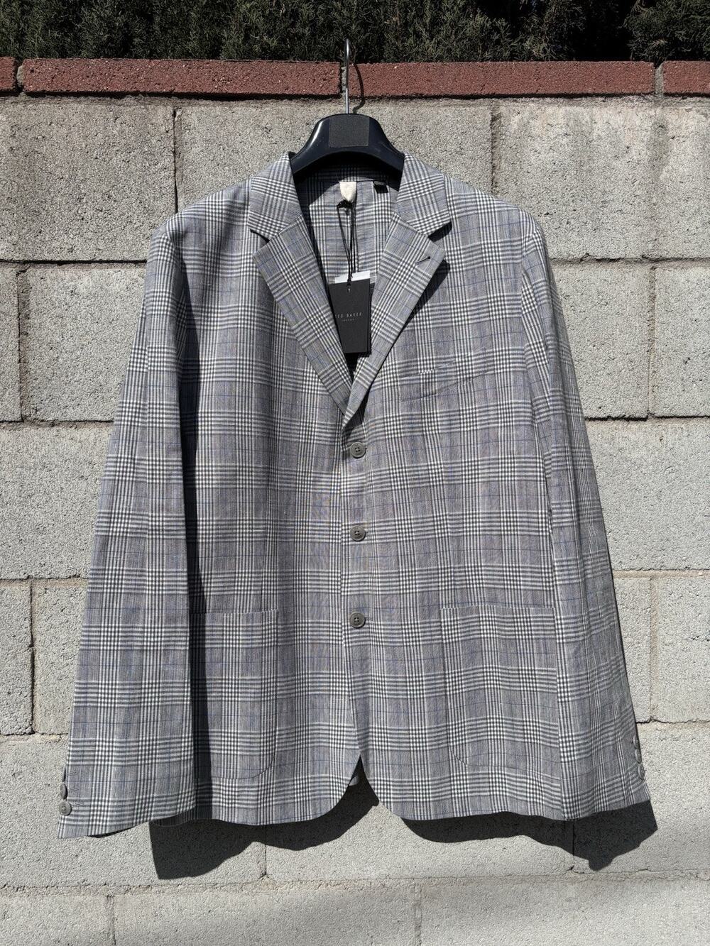 Ted Baker Regular Fit Blazer Knit Grey Plaid Sz 46